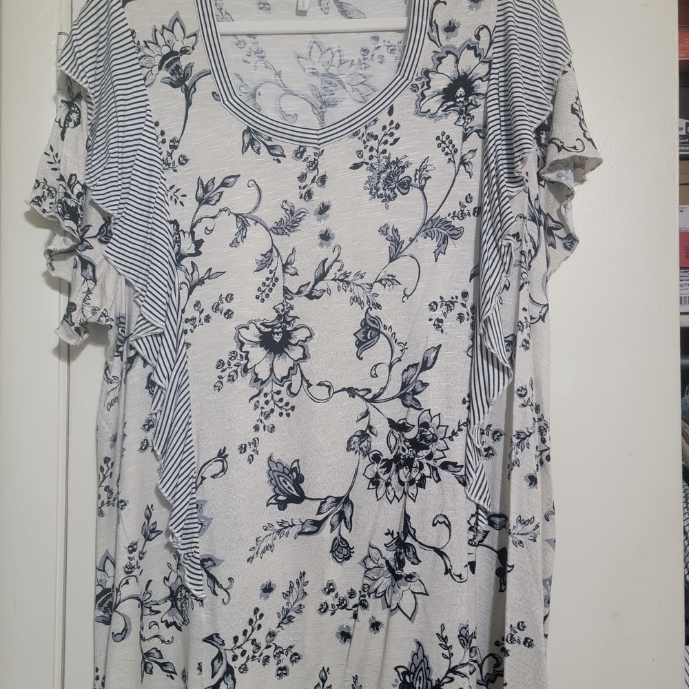 Cato Black and White Floral Striped Blouse